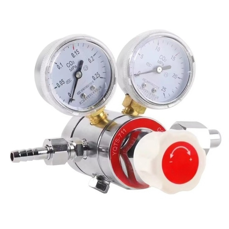 Co2 Regulator Dual Stage - Katup tekanan kuningan dengan pengukur tekanan